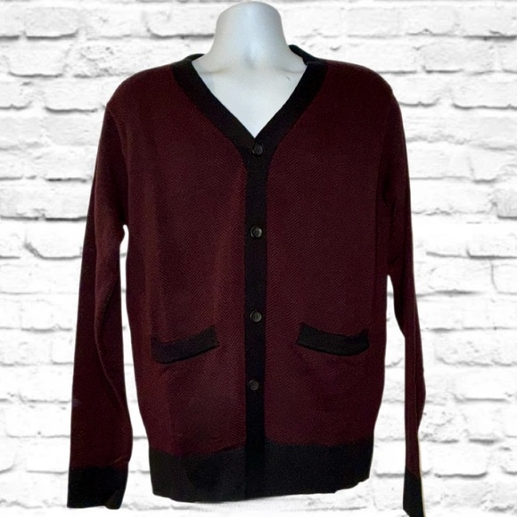 XRAY Jeans Burgundy Herringbone Knit Cardigan Sweater Men’s Size XL NWT - Picture 4 of 11